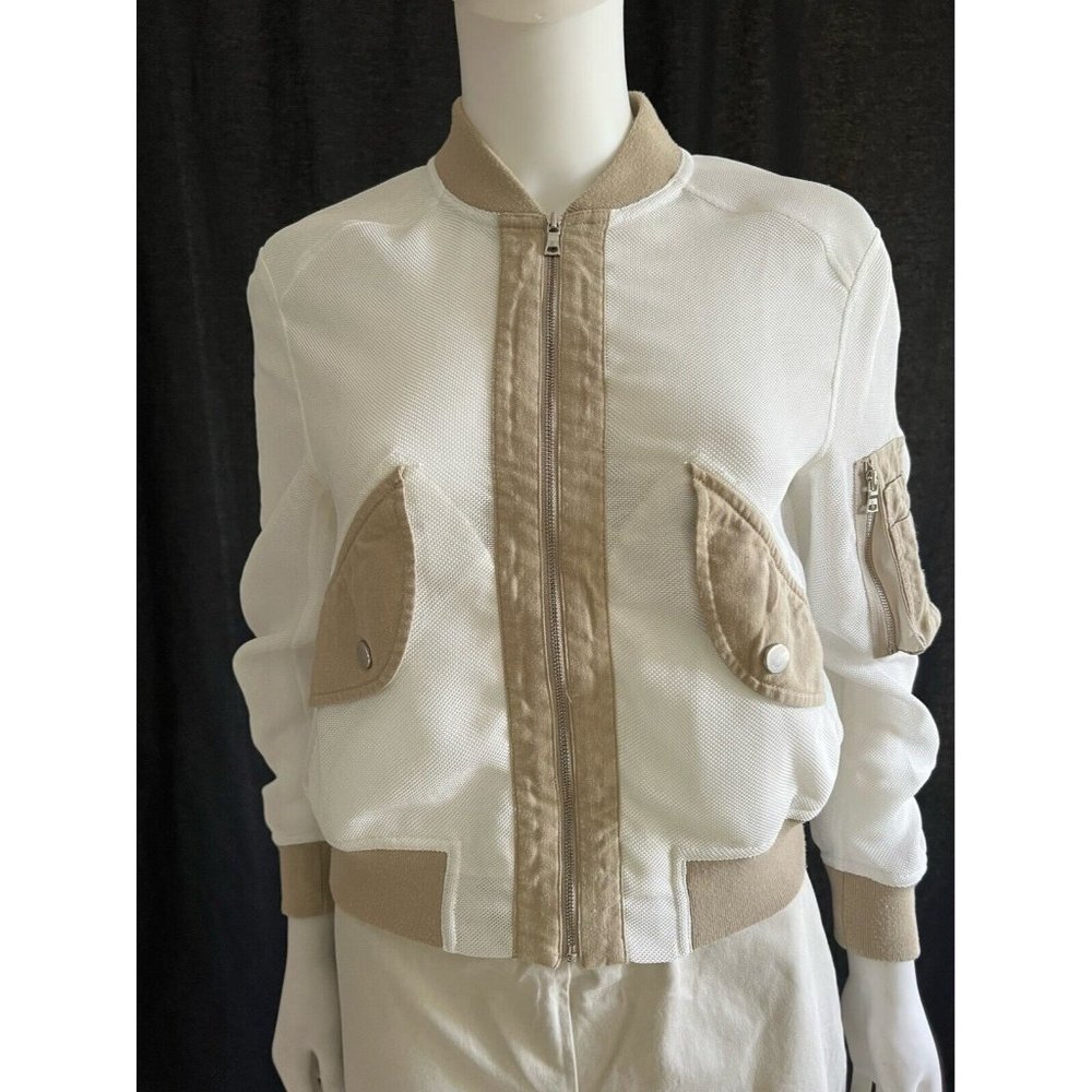 Bcbgmaxazria Women's Jacket Coat White Beige Full Zip Pockets Size XS